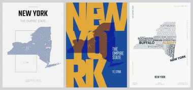 50 setten 11 'i, 3 Tasarım Biçimli ABD Posterleri, Detaylı Vektör Sanat Baskısı New York Haritası