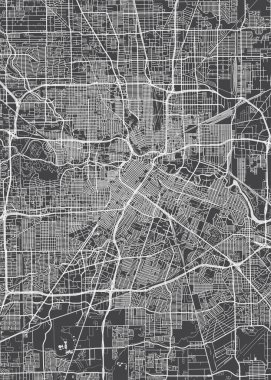 Şehir haritası Houston, monokrom detaylı plan, vektör illüstrasyonu