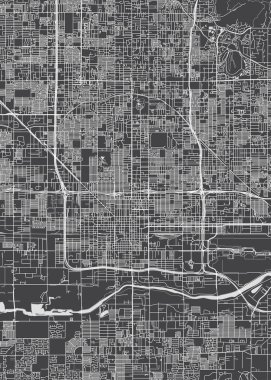 Şehir haritası Phoenix, monokrom detaylı plan, vektör illüstrasyonu