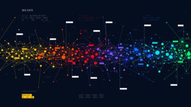 Colored abstract information networks, financial analytics big data, vector futuristic visualization clipart