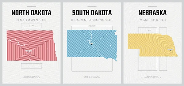 Vector Posters Gedetailleerde Silhouetten Kaarten Van Staten Van Amerika Met — Stockvector