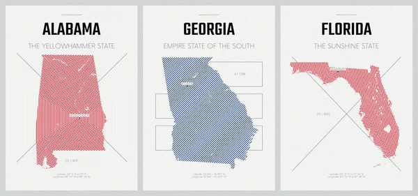 Vector Posters Λεπτομερείς Σιλουέτες Χάρτες Των Πολιτειών Της Αμερικής Αφηρημένο — Διανυσματικό Αρχείο