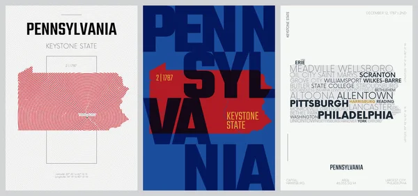 Sets State Posters Name Information Design Styles Detailed Vector Art — стоковий вектор