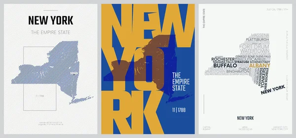 Sets State Posters Όνομα Και Πληροφορίες Design Styles Detailed Vector — Διανυσματικό Αρχείο