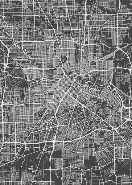 Mapa Ciudad Houston Plano Detallado Monocromo Ilustración Vectorial — Vector de stock