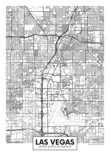 Mapa Ciudad Las Vegas Diseño Póster Vector Viaje — Archivo Imágenes Vectoriales