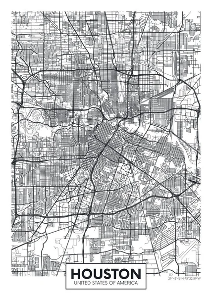 Mapa Ciudad Houston Diseño Del Póster Del Vector Viaje — Archivo Imágenes Vectoriales