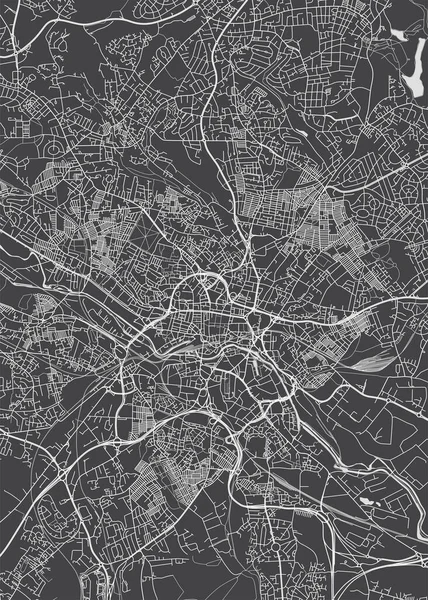 Mapa Cidade Leeds Plano Detalhado Monocromático Ilustração Vetorial — Vetor de Stock