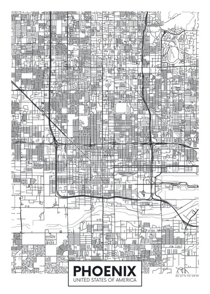 City Map Phoenix Σχεδιασμός Αφίσας Ταξιδιού — Διανυσματικό Αρχείο