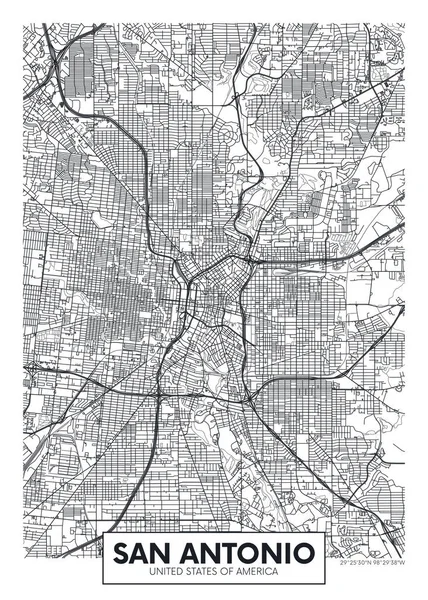 圣安东尼奥市地图 旅游矢量海报设计 — 图库矢量图片