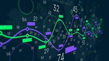 Finansal grafik görselleştirme, hisse senedi iş analizleri, kar ve zarar eğrileri, finansal sunum için yaratıcı konsept, perspektif ekranı izleme