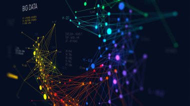 Finansal büyük verileri analiz etmek ve sıralamak, dijital görselleştirme bilgi ağları akışı, soyut renk bilgi grafikleri, perspektif ekranı izlemek