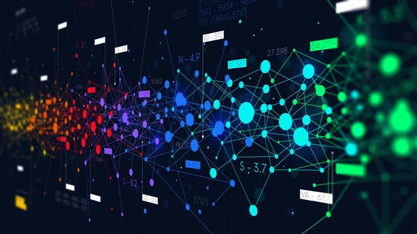 Jaringan Informasi Abstrak Berwarna Analisis Keuangan Data Besar Visualisasi Futuristik — Stok Foto