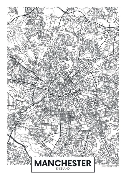 曼彻斯特市地图 旅游矢量海报设计 — 图库矢量图片