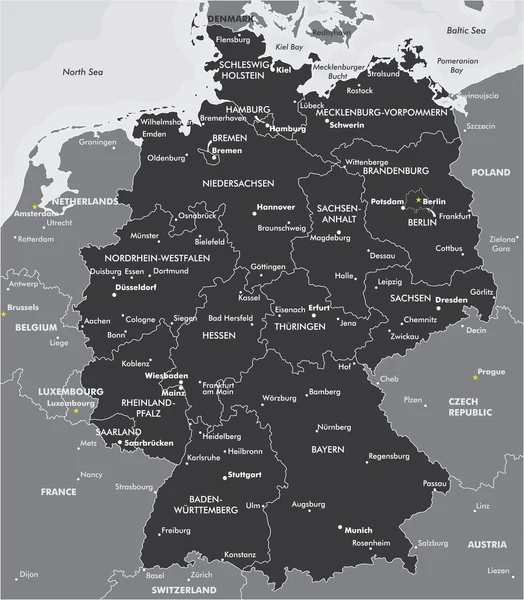 Carte en noir et blanc de l'Allemagne — Image vectorielle