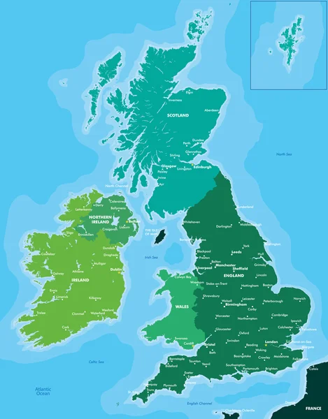 Mapa de cores de Grã-Bretanha e Irlanda — Vetor de Stock