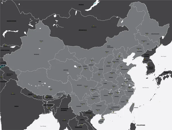 Mappa in bianco e nero della Cina — Vettoriale Stock