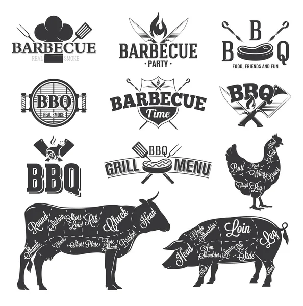 Emblemas y logotipos de barbacoa — Archivo Imágenes Vectoriales