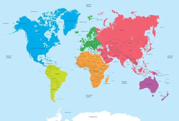 Continentes del Mundo y mapa político — Archivo Imágenes Vectoriales