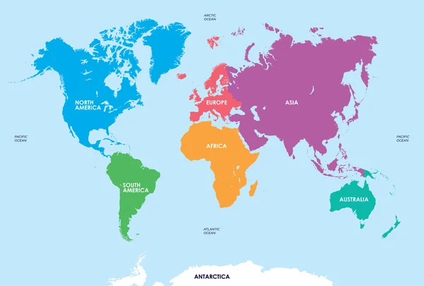 Continentes del Mundo, Mapa — Vector de stock