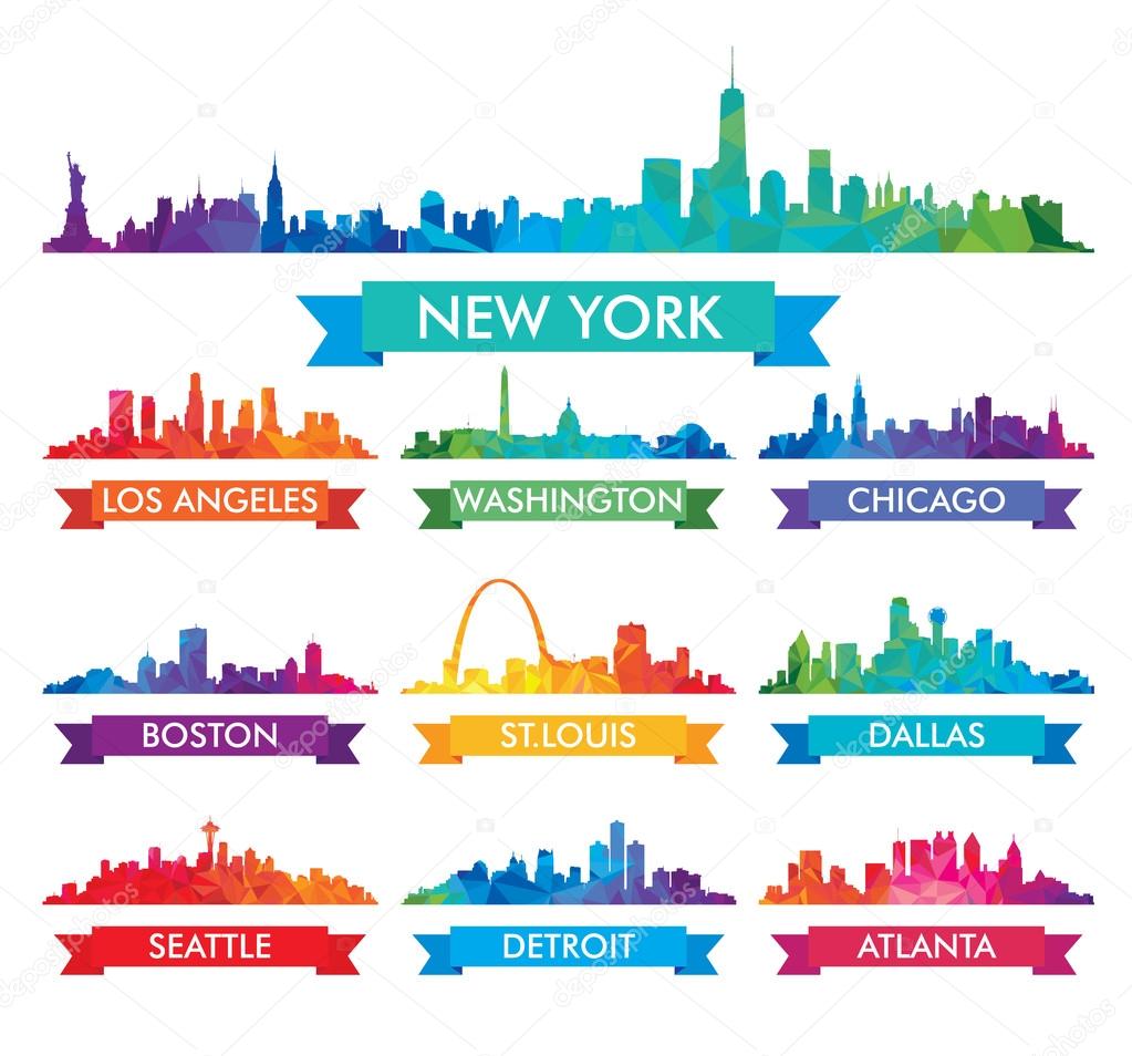 City skyline of America Colorful vector illustration