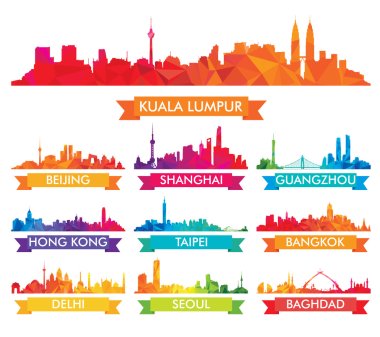 Colorful Skyline of Asian Cities clipart