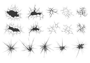 Set of cracks and fissures in the glass clipart