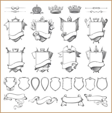 Vector heraldic element collection and Coat of arms template
