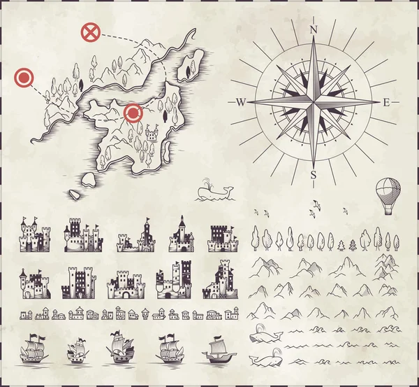 Instellen in middeleeuwse cartografie — Stockvector