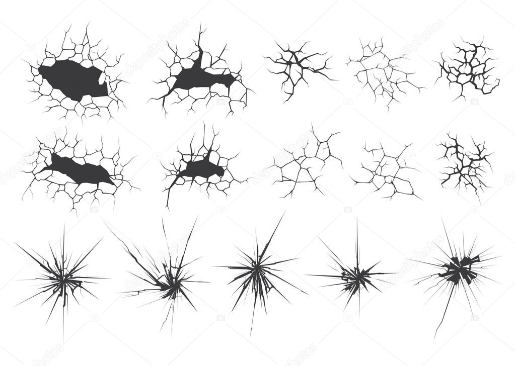 Set of cracks and fissures in the glass