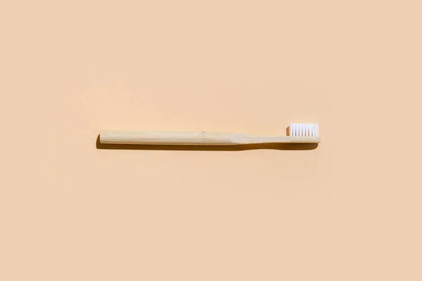 Toothbrush Camel Color Background Zero Waste Home Top View — Stock Photo, Image