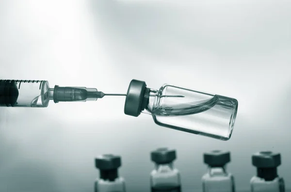 Concepto Médico Vacunación Vacuna Dosis Del Vial Inyección Gripe Jeringa —  Fotos de Stock
