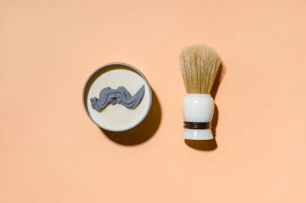 Shaving Brush Shaving Foam Camel Color Background Spa Organic Foam — Stock Photo, Image