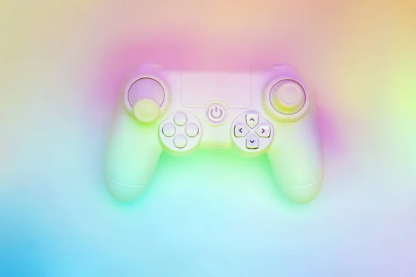 Joystick on holographic background. Video game concept