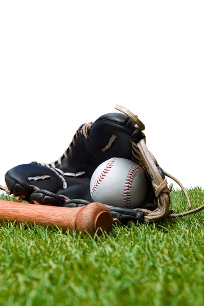 Baseball Bat Shoes Glove Ball Green Grass Field Sport Theme — Stock Photo, Image