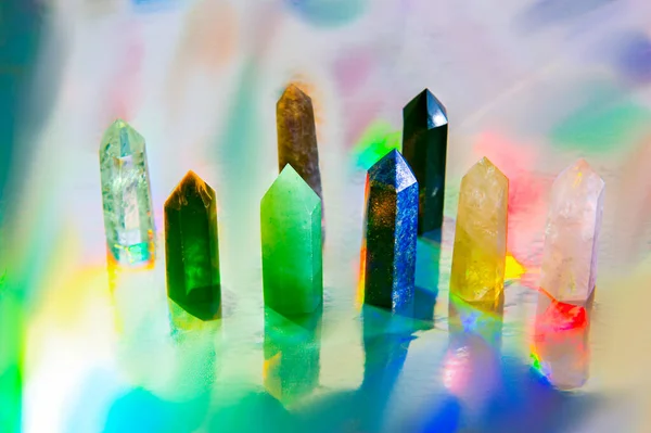 Healing Chakra Crystals Magic Colorful Background Balance Calm Energy Flow — Stok fotoğraf