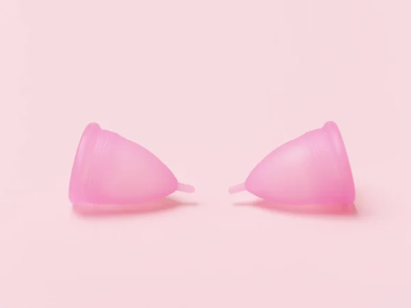 Menstruatiecup Roze Achtergrond Bovenaanzicht Flat Lay Kopieerruimte — Stockfoto