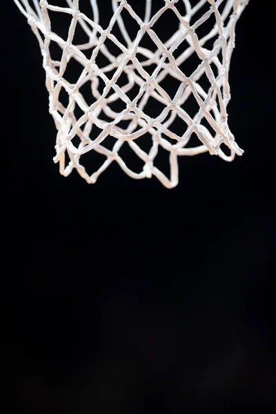 Esvaziado Swooshing Rede Basquete Fechar Com Fundo Escuro Conceito Desporto — Fotografia de Stock