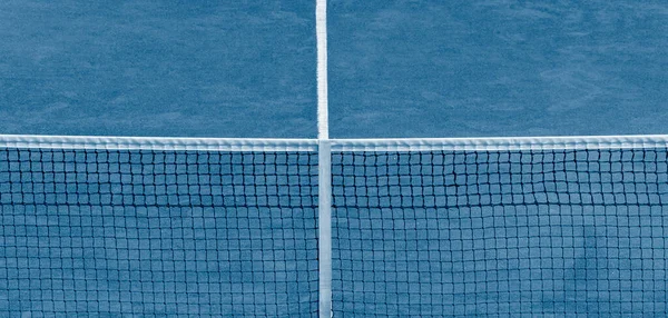 Κοντινές Λεπτομέρειες Ενός Διχτυού Τένις Γαλάζιο Φίλτρο Χρώματος Επαγγελματική Αθλητική — Φωτογραφία Αρχείου