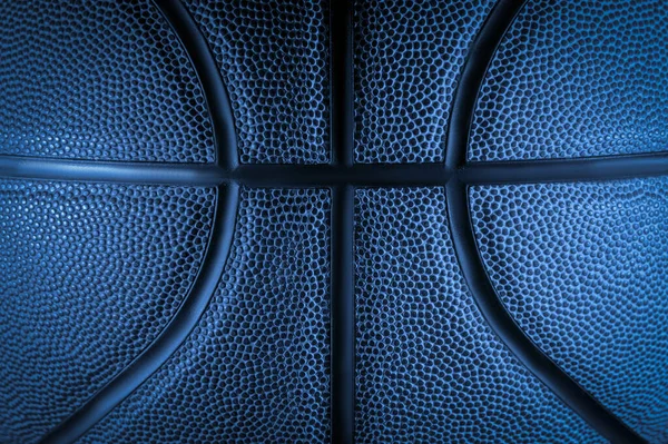 Closeup Detail Basketball Ball Texture Background Blue Neon Banner Art — Stock Photo, Image