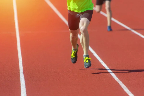 Atléticos Corriendo Campo Atletismo Concepto Deportivo Profesional Cartel Deportivo Horizontal —  Fotos de Stock