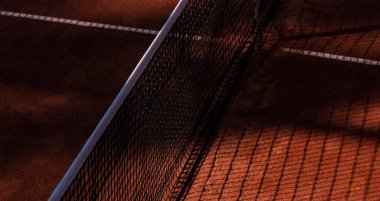 Gölgeli turuncu tenis kortu ağı. Yatay spor posteri, tebrik kartları, başlıklar, web sitesi