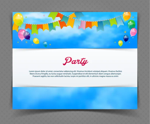 Banner de fiesta con banderas y balones — Vector de stock