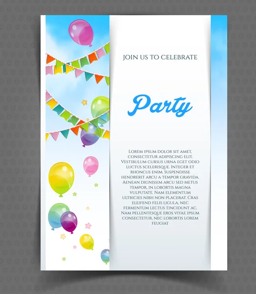 Banner de fiesta con banderas y balones — Vector de stock