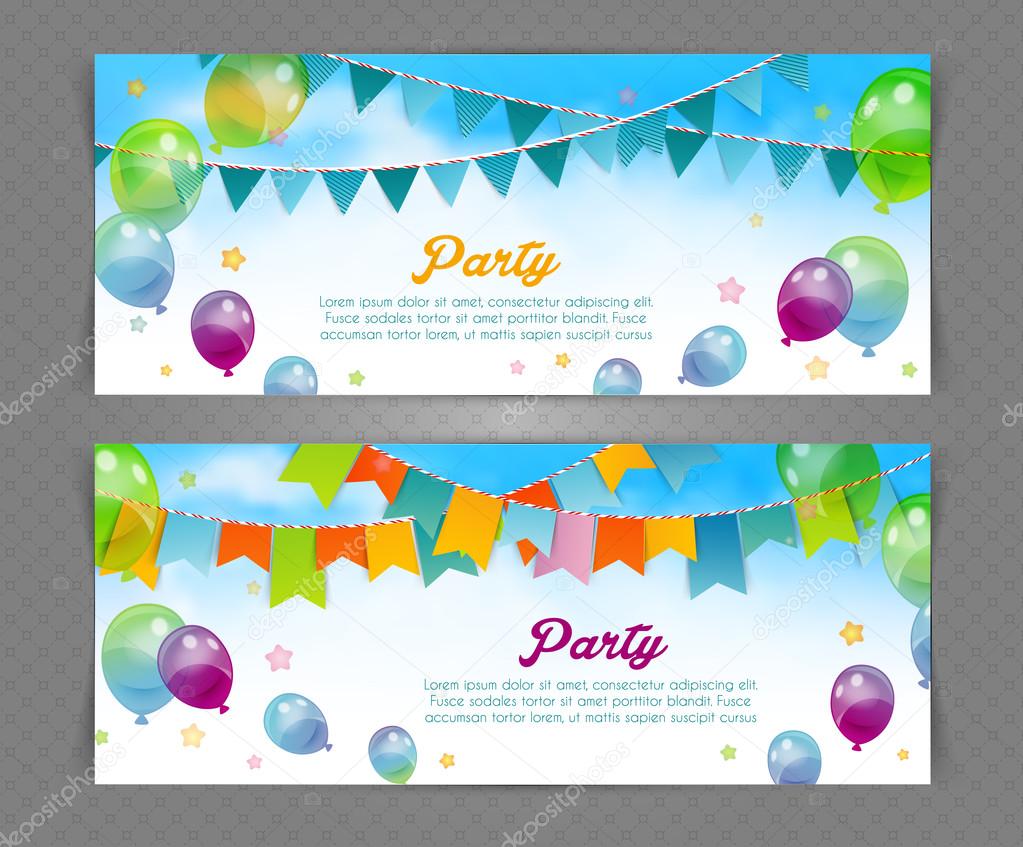 Party banner with flags and ballons