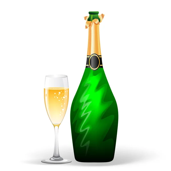 Champagnefles en glas — Stockvector