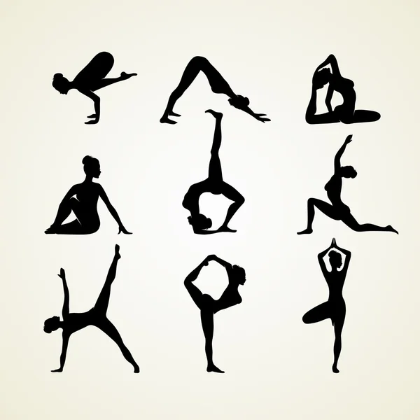 Yoga houdingen silhouet — Stockvector