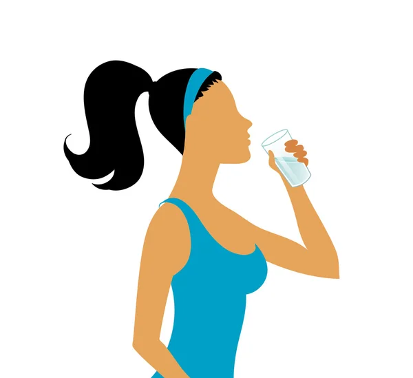 Mujer joven bebiendo agua — Vector de stock