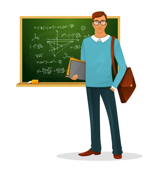 Profesor masculino con pizarra — Vector de stock