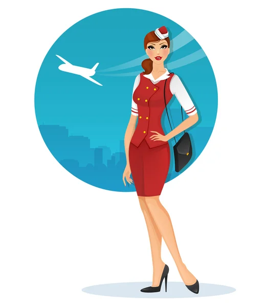 Lány stewardess egységes — Stock Vector